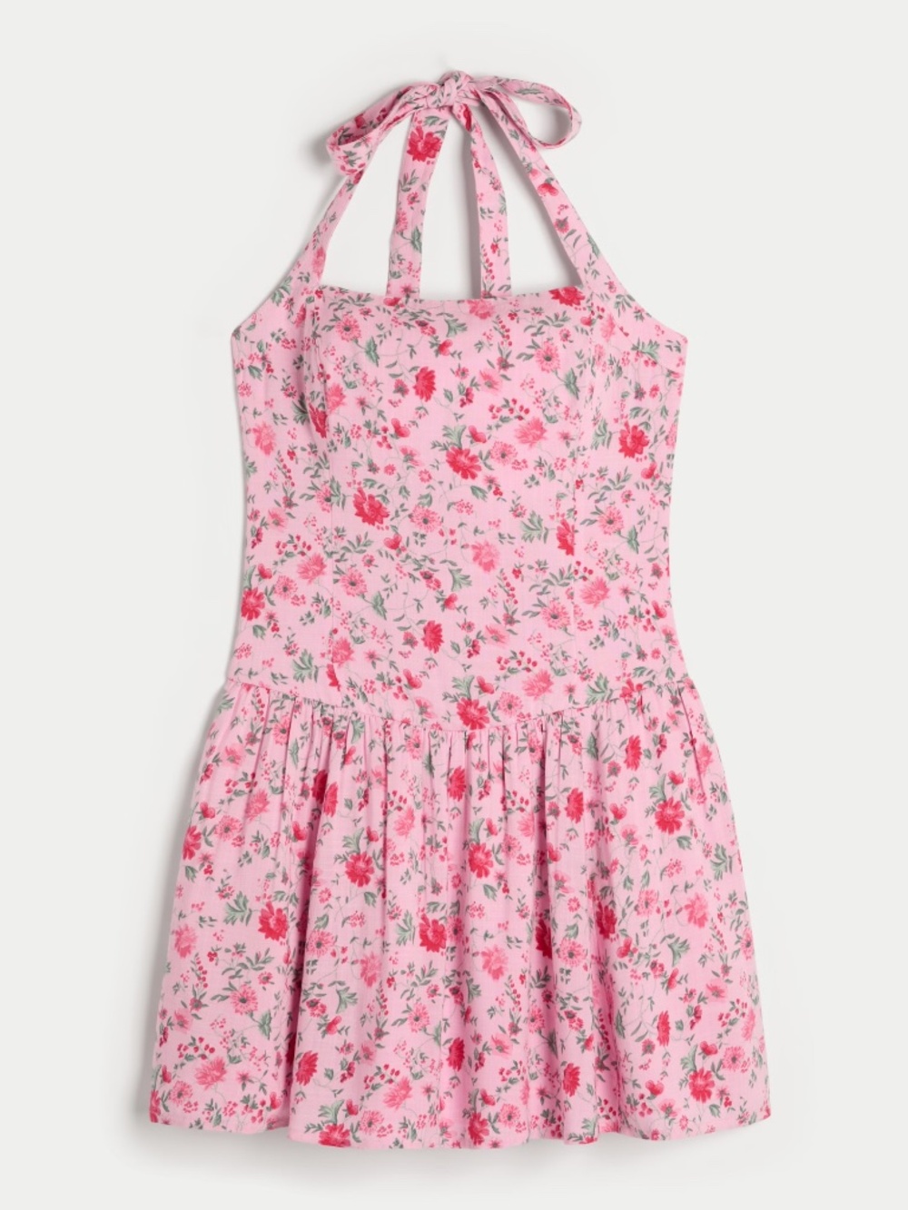 Hollister Pink Floral Drop Waist Halter Mini Dress Skort - Picture 6 of 7